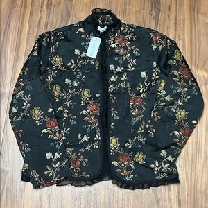 New Chico's Garden Jaquard Tousle Jacket Ruffled Trim size 1